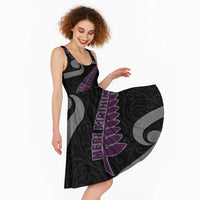New Zealand Christmas Midi Dress Meri Kirihimete Silver Fern Knit Style Purple Color LT03 - Polynesian Pride
