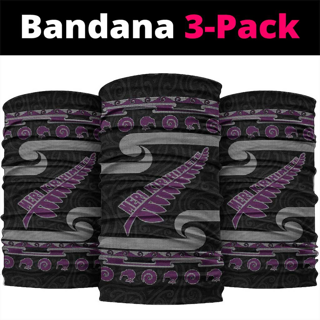New Zealand Christmas Neck Gaiter Meri Kirihimete Silver Fern Knit Style Purple Color LT03 package One Size: 25*50cm Purple - Polynesian Pride