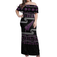 New Zealand Christmas Off Shoulder Maxi Dress Meri Kirihimete Silver Fern Knit Style Purple Color LT03 Women Purple - Polynesian Pride