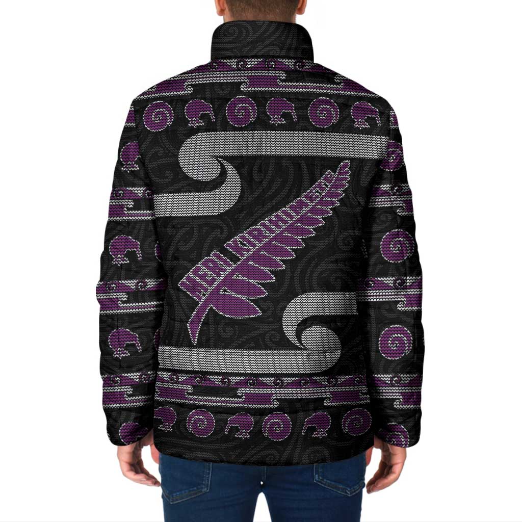 New Zealand Christmas Padded Jacket Meri Kirihimete Silver Fern Knit Style Purple Color LT03 - Polynesian Pride