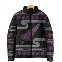 New Zealand Christmas Padded Jacket Meri Kirihimete Silver Fern Knit Style Purple Color LT03 - Polynesian Pride