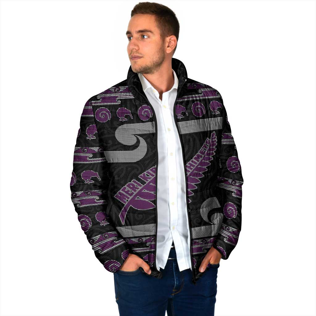 New Zealand Christmas Padded Jacket Meri Kirihimete Silver Fern Knit Style Purple Color LT03 - Polynesian Pride