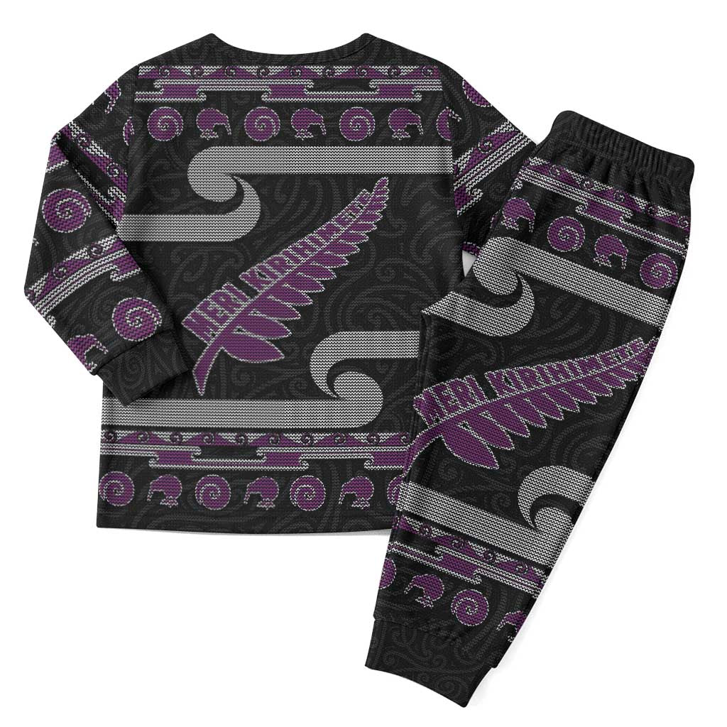 New Zealand Christmas Pajama Set Meri Kirihimete Silver Fern Knit Style Purple Color LT03 - Polynesian Pride