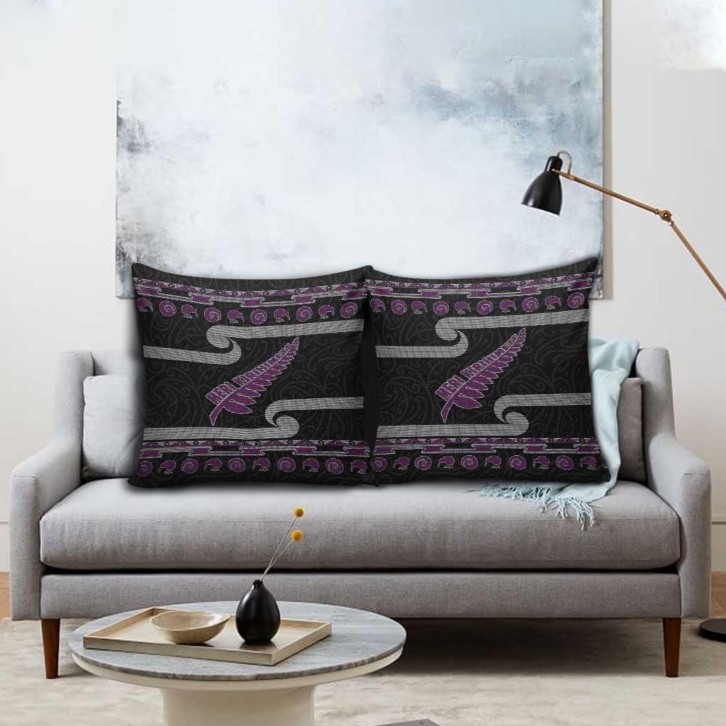 New Zealand Christmas Pillow Cover Meri Kirihimete Silver Fern Knit Style Purple Color LT03 - Polynesian Pride