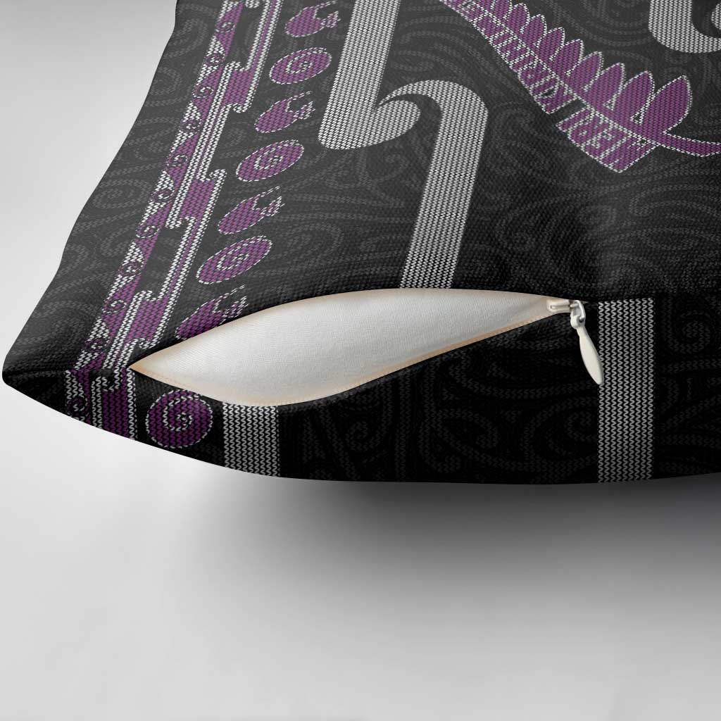 New Zealand Christmas Pillow Cover Meri Kirihimete Silver Fern Knit Style Purple Color LT03 - Polynesian Pride