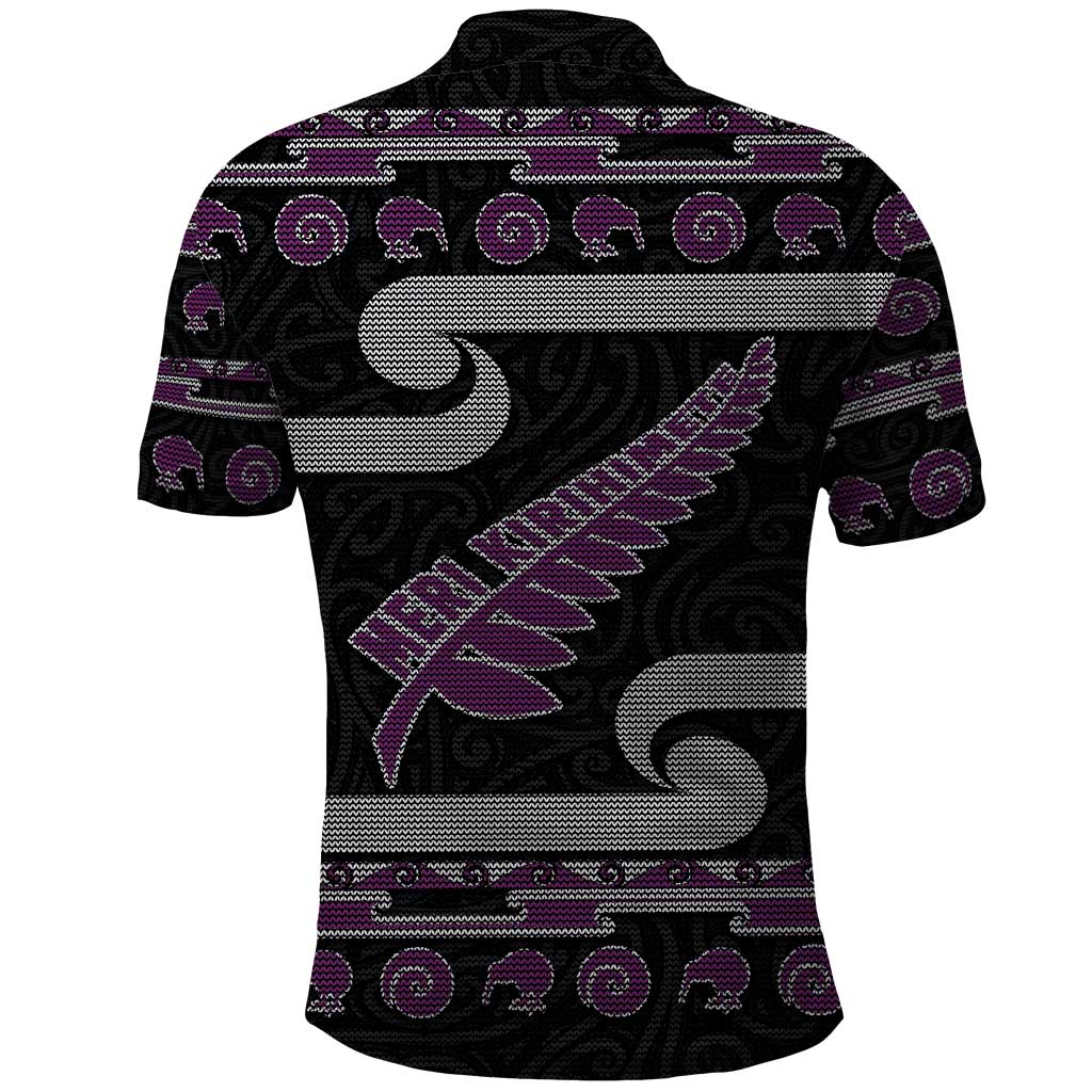 New Zealand Christmas Polo Shirt Meri Kirihimete Silver Fern Knit Style Purple Color LT03 - Polynesian Pride