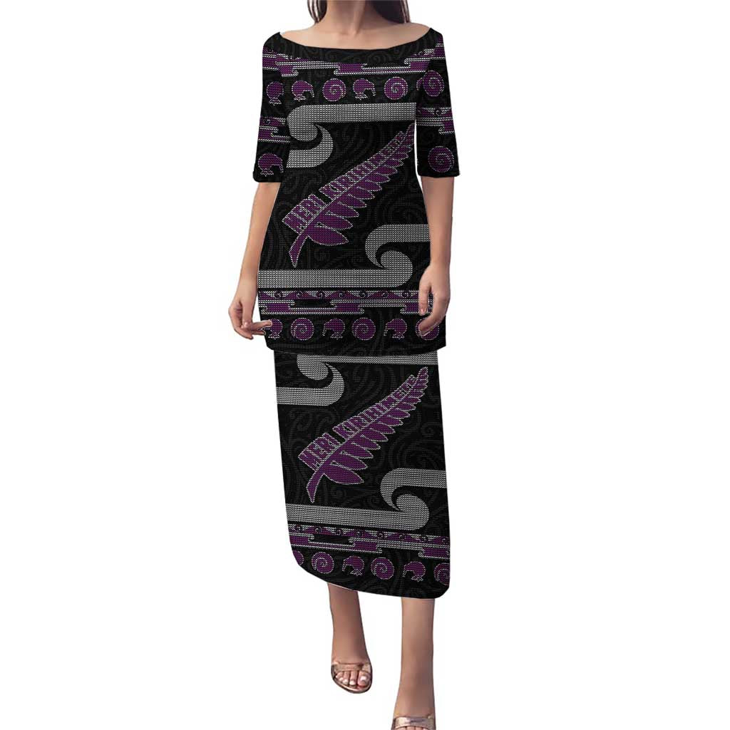 New Zealand Christmas Puletasi Meri Kirihimete Silver Fern Knit Style Purple Color - Polynesian Pride