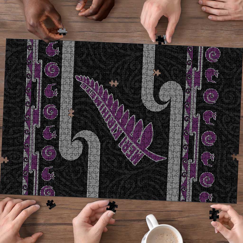 New Zealand Christmas Puzzle Meri Kirihimete Silver Fern Knit Style Purple Color LT03 - Polynesian Pride