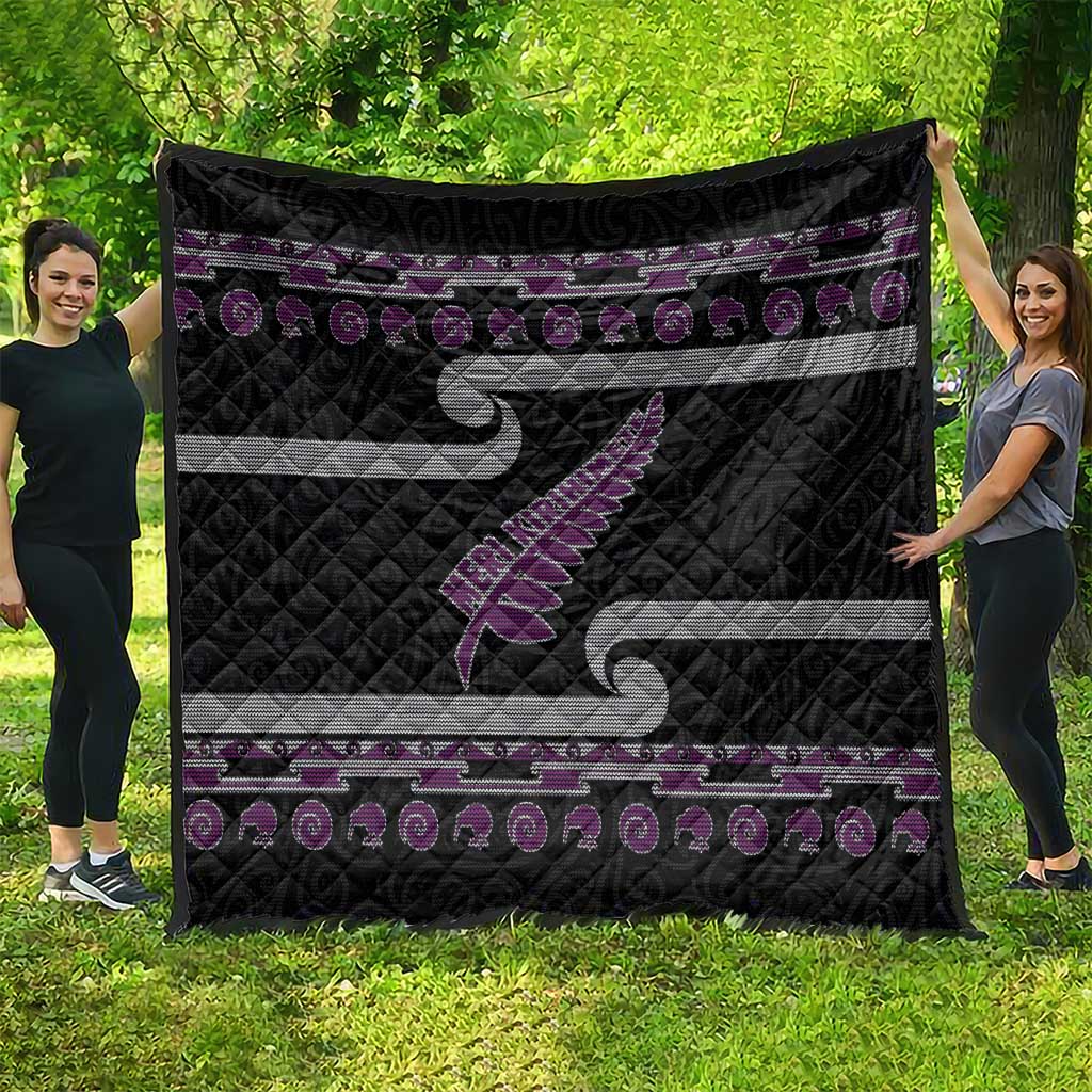New Zealand Christmas Quilt Meri Kirihimete Silver Fern Knit Style Purple Color LT03 - Polynesian Pride