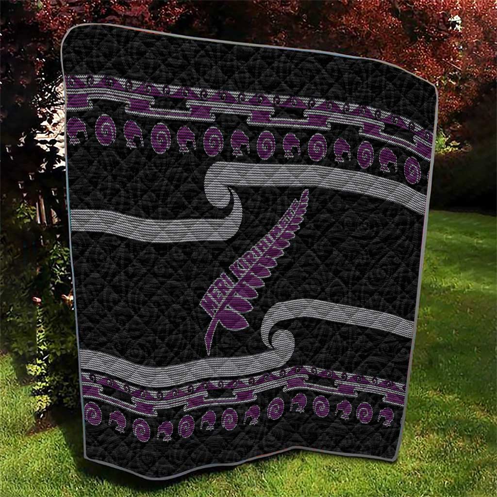 New Zealand Christmas Quilt Meri Kirihimete Silver Fern Knit Style Purple Color LT03 - Polynesian Pride