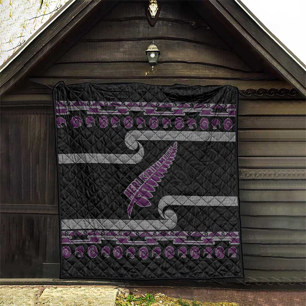 New Zealand Christmas Quilt Meri Kirihimete Silver Fern Knit Style Purple Color LT03 - Polynesian Pride