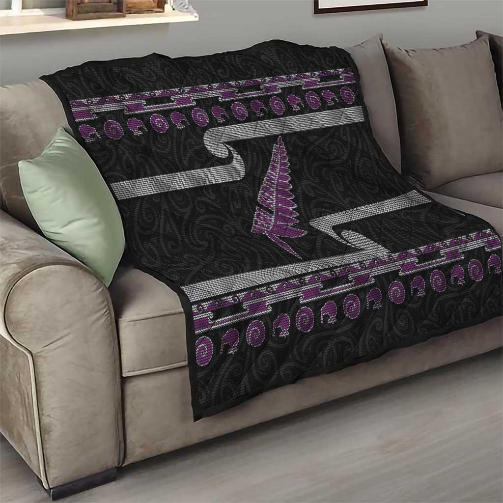 New Zealand Christmas Quilt Meri Kirihimete Silver Fern Knit Style Purple Color LT03 - Polynesian Pride