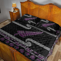 New Zealand Christmas Quilt Bed Set Meri Kirihimete Silver Fern Knit Style Purple Color LT03 - Polynesian Pride