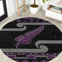 New Zealand Christmas Round Carpet Meri Kirihimete Silver Fern Knit Style Purple Color LT03 Purple - Polynesian Pride