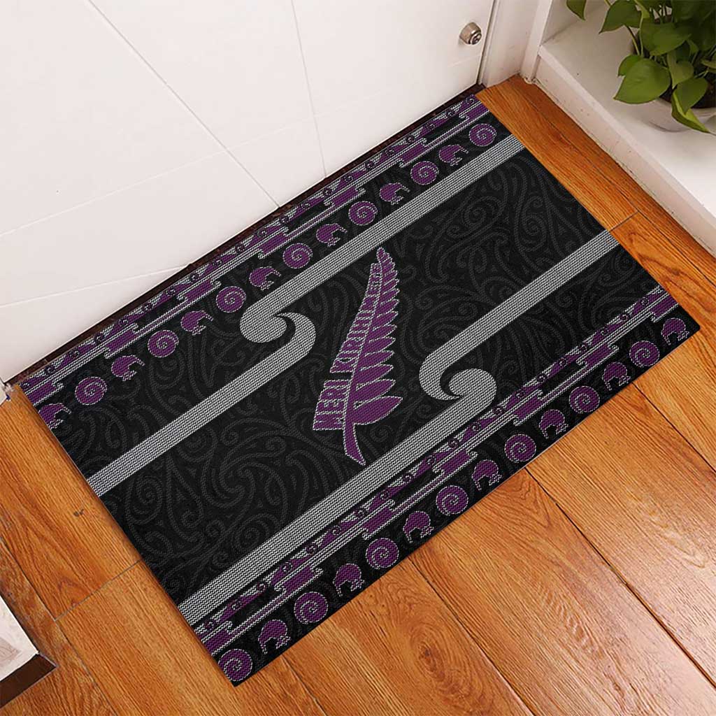 New Zealand Christmas Rubber Doormat Meri Kirihimete Silver Fern Knit Style Purple Color LT03 - Polynesian Pride