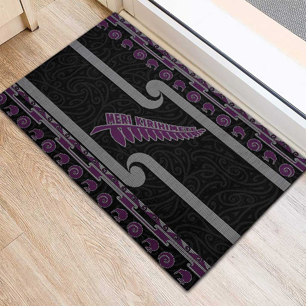 New Zealand Christmas Rubber Doormat Meri Kirihimete Silver Fern Knit Style Purple Color LT03 - Polynesian Pride