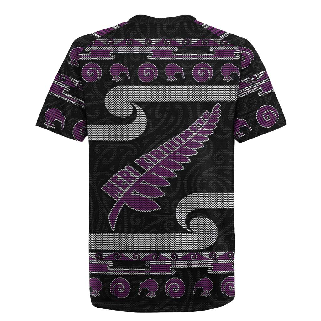 New Zealand Christmas Rugby Jersey Meri Kirihimete Silver Fern Knit Style Purple Color LT03 - Polynesian Pride