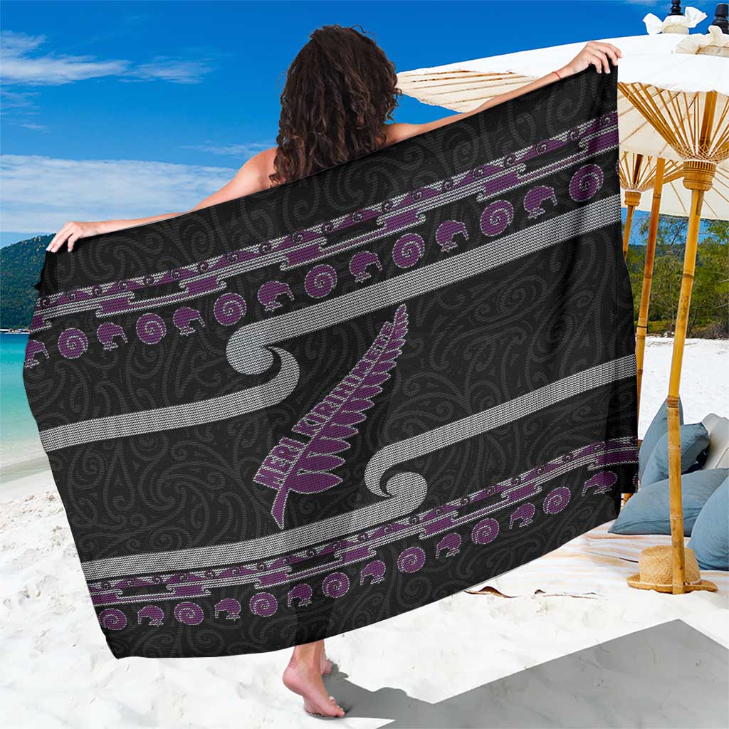 New Zealand Christmas Sarong Meri Kirihimete Silver Fern Knit Style Purple Color LT03 One Size 44 x 66 inches Purple - Polynesian Pride