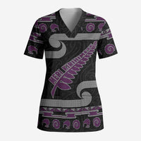 New Zealand Christmas Scrub Top Meri Kirihimete Silver Fern Knit Style Purple Color LT03 Adult Purple - Polynesian Pride