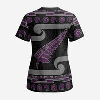 New Zealand Christmas Scrub Top Meri Kirihimete Silver Fern Knit Style Purple Color LT03 - Polynesian Pride