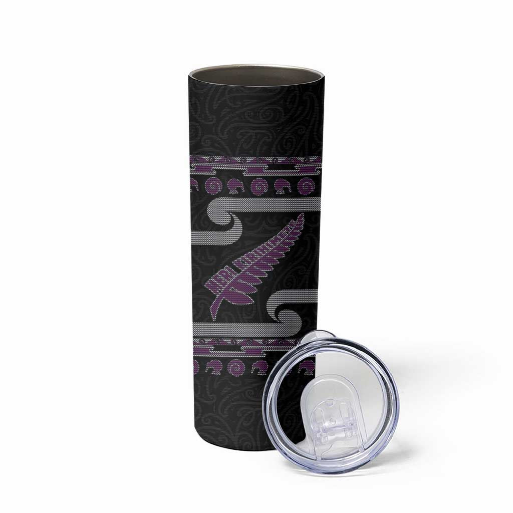New Zealand Christmas Skinny Tumbler Meri Kirihimete Silver Fern Knit Style Purple Color LT03 - Polynesian Pride