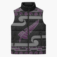 New Zealand Christmas Sleeveless Puffer Jacket Meri Kirihimete Silver Fern Knit Style Purple Color LT03 Unisex Purple - Polynesian Pride