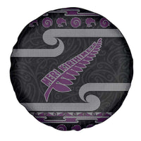 New Zealand Christmas Spare Tire Cover Meri Kirihimete Silver Fern Knit Style Purple Color LT03 - Polynesian Pride