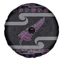 New Zealand Christmas Spare Tire Cover Meri Kirihimete Silver Fern Knit Style Purple Color LT03 - Polynesian Pride