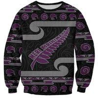 New Zealand Christmas Sweatshirt Meri Kirihimete Silver Fern Knit Style Purple Color LT03 Unisex Purple - Polynesian Pride