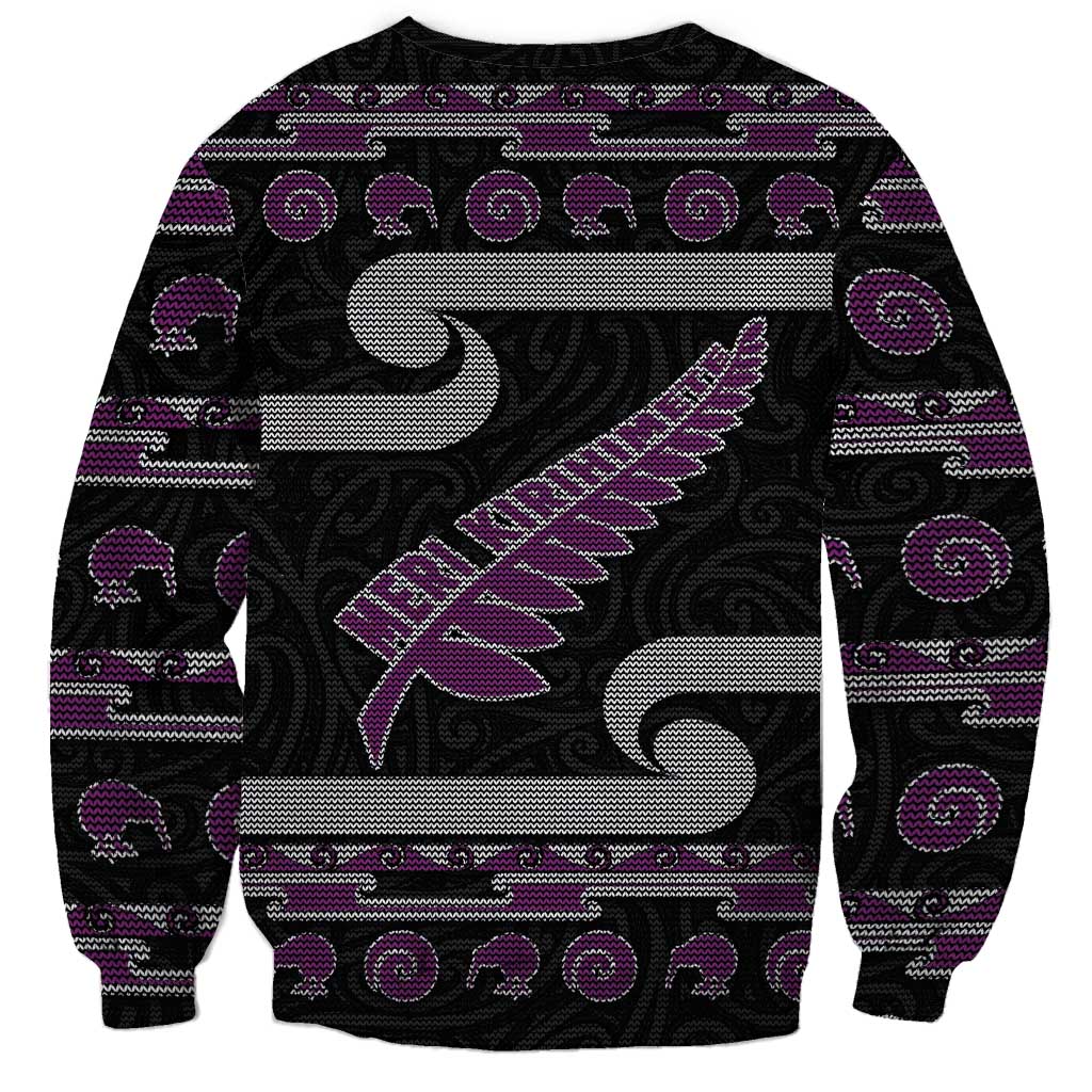 New Zealand Christmas Sweatshirt Meri Kirihimete Silver Fern Knit Style Purple Color LT03 - Polynesian Pride
