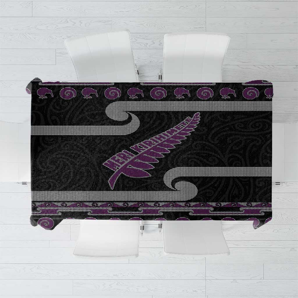 New Zealand Christmas Tablecloth Meri Kirihimete Silver Fern Knit Style Purple Color LT03 Purple - Polynesian Pride