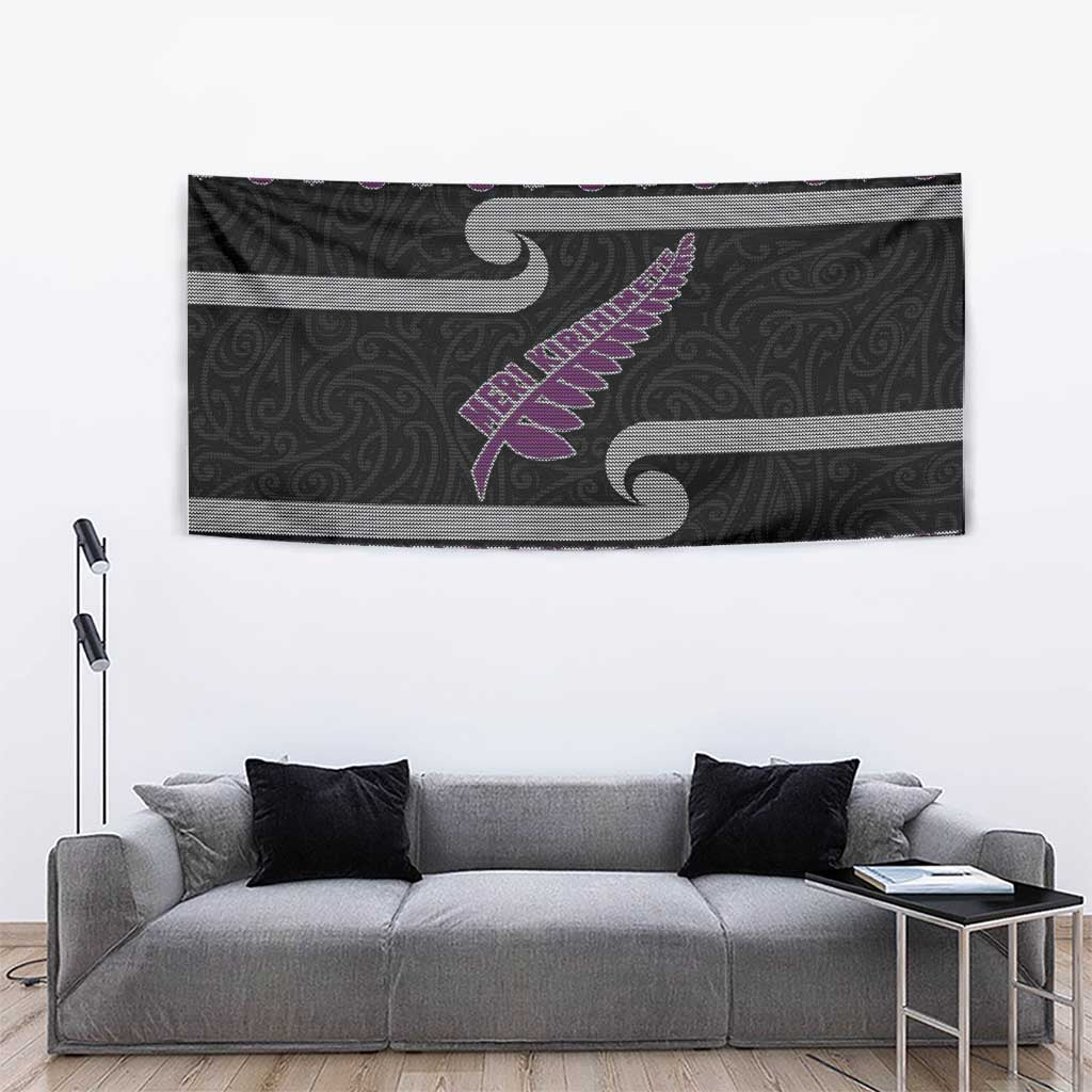 New Zealand Christmas Tapestry Meri Kirihimete Silver Fern Knit Style Purple Color LT03 - Polynesian Pride