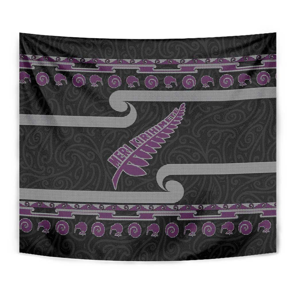 New Zealand Christmas Tapestry Meri Kirihimete Silver Fern Knit Style Purple Color LT03 - Polynesian Pride