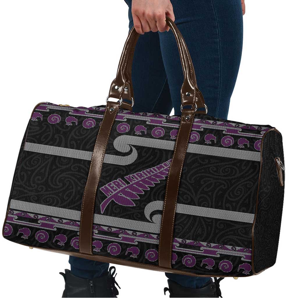 New Zealand Christmas Travel Bag Meri Kirihimete Silver Fern Knit Style Purple Color LT03 - Polynesian Pride