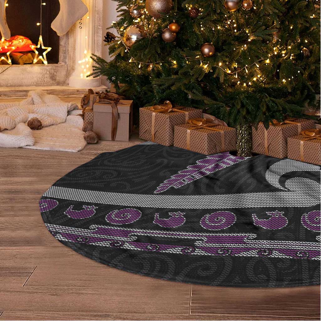 New Zealand Christmas Tree Skirt Meri Kirihimete Silver Fern Knit Style Purple Color LT03 - Polynesian Pride