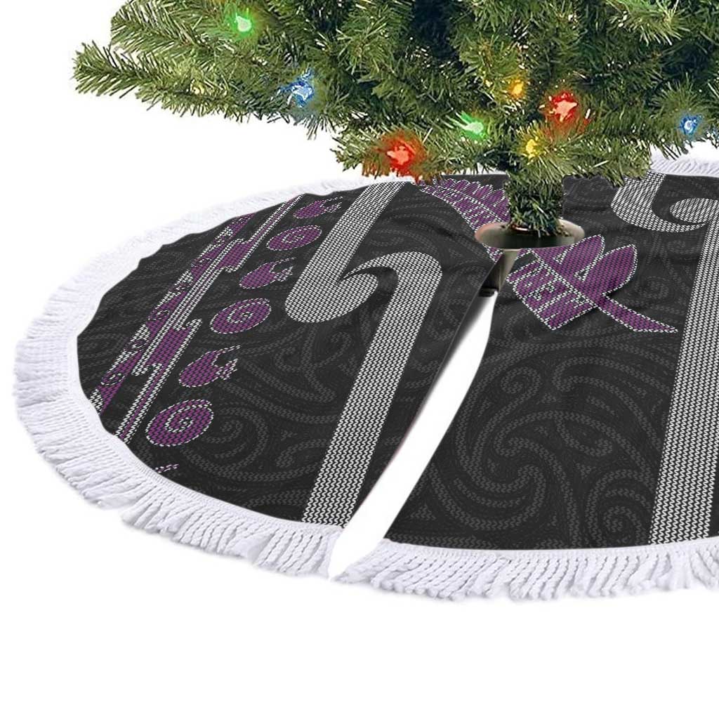 New Zealand Christmas Tree Skirt Meri Kirihimete Silver Fern Knit Style Purple Color LT03 - Polynesian Pride