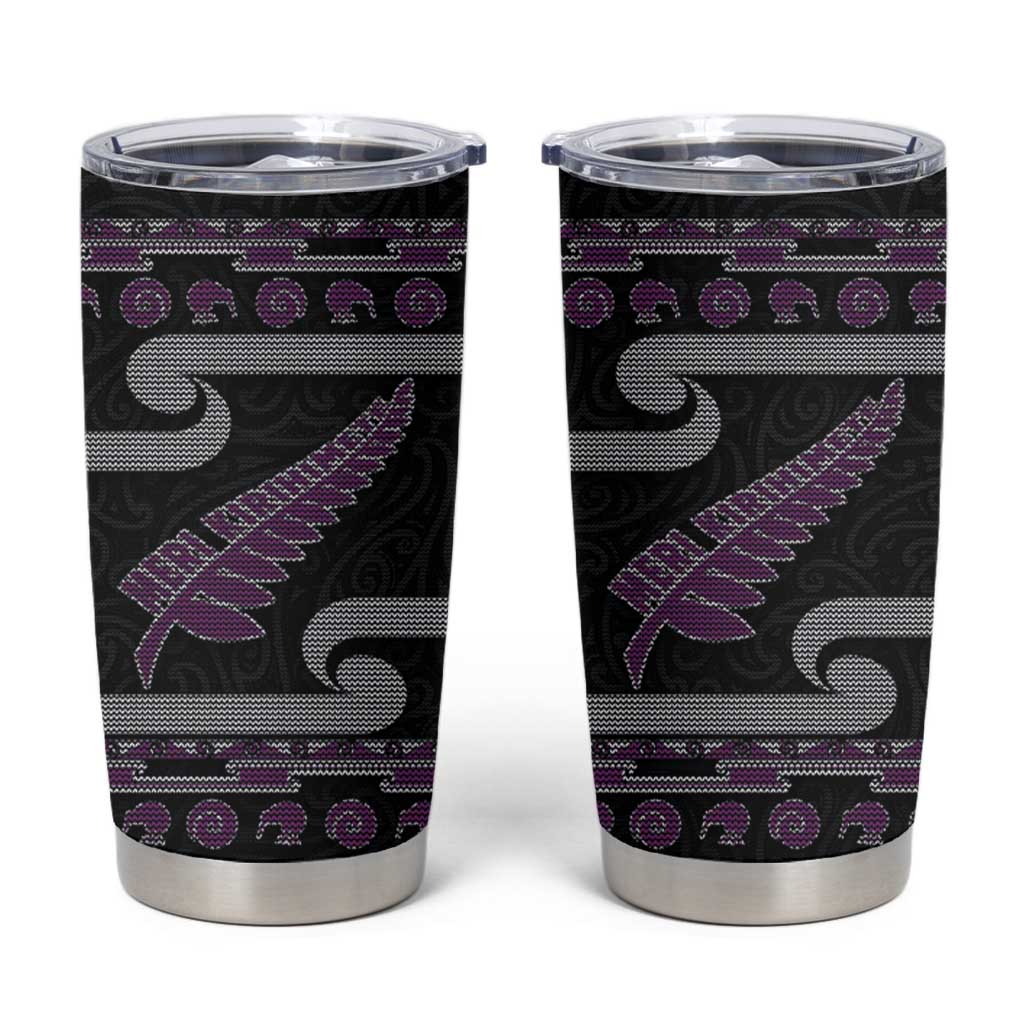 New Zealand Christmas Tumbler Cup Meri Kirihimete Silver Fern Knit Style Purple Color LT03 Purple - Polynesian Pride