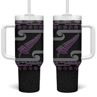 New Zealand Christmas Tumbler With Handle Meri Kirihimete Silver Fern Knit Style Purple Color LT03 One Size: 40 oz Purple - Polynesian Pride