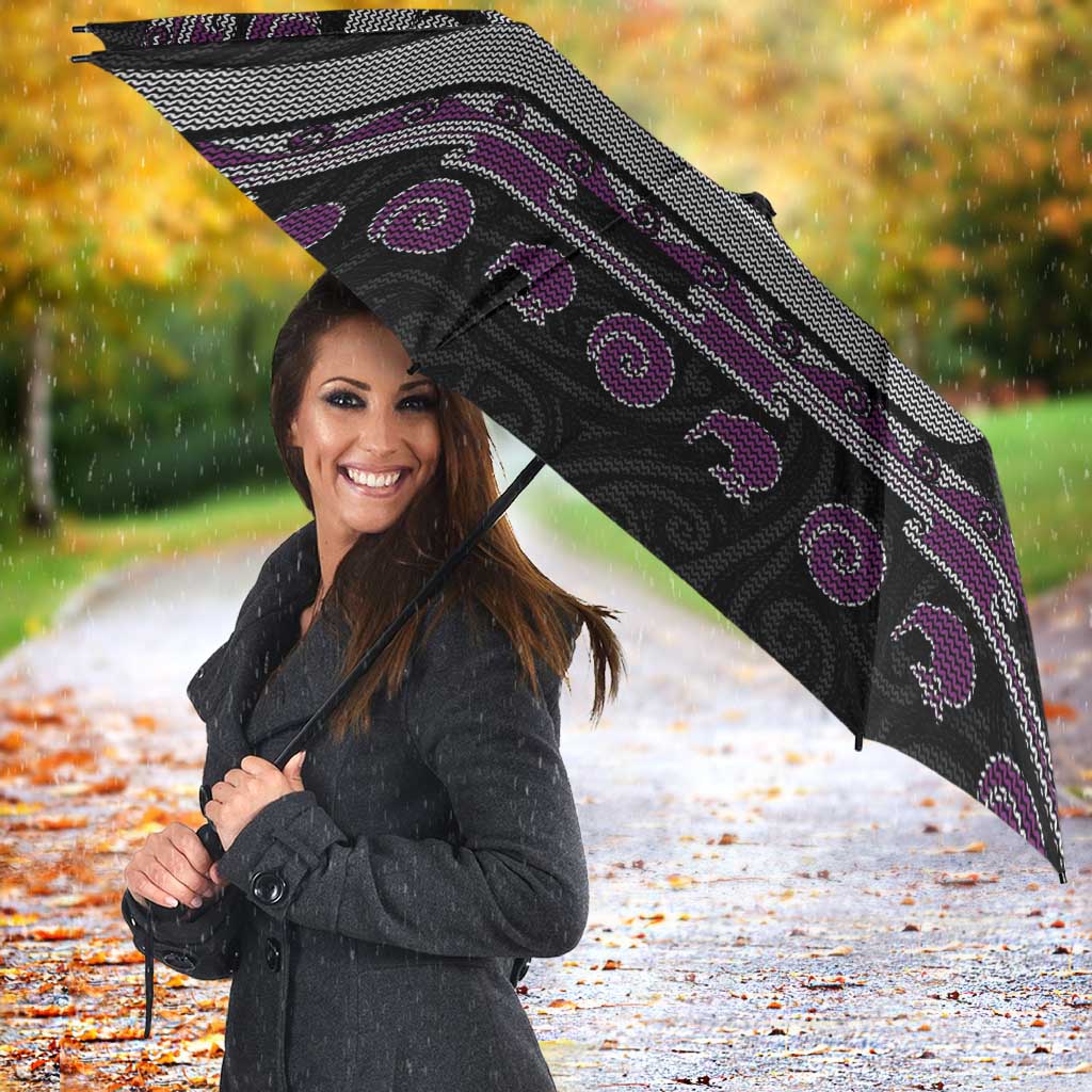 New Zealand Christmas Umbrella Meri Kirihimete Silver Fern Knit Style Purple Color LT03 - Polynesian Pride