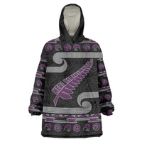 New Zealand Christmas Wearable Blanket Hoodie Meri Kirihimete Silver Fern Knit Style Purple Color LT03 One Size Purple - Polynesian Pride
