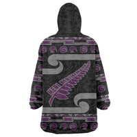 New Zealand Christmas Wearable Blanket Hoodie Meri Kirihimete Silver Fern Knit Style Purple Color LT03 - Polynesian Pride