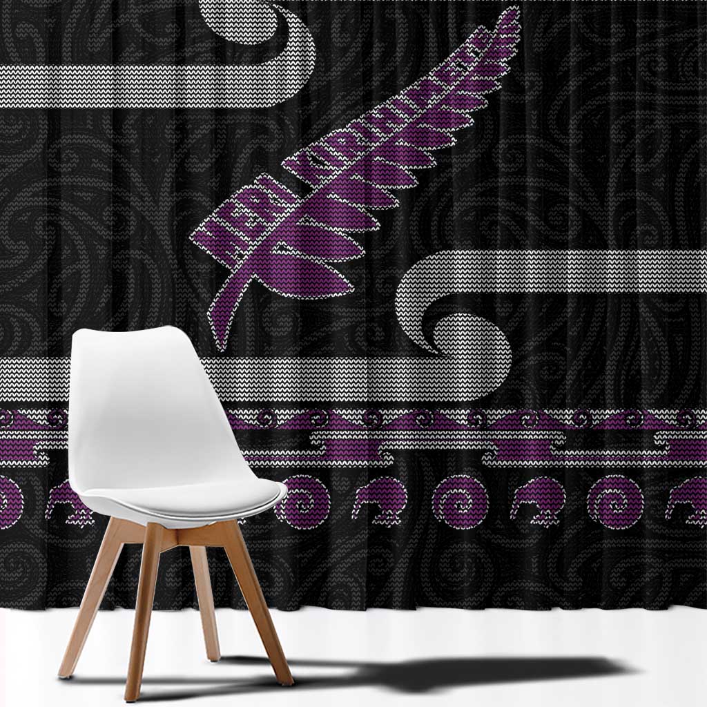 New Zealand Christmas Window Curtain Meri Kirihimete Silver Fern Knit Style Purple Color LT03 - Polynesian Pride