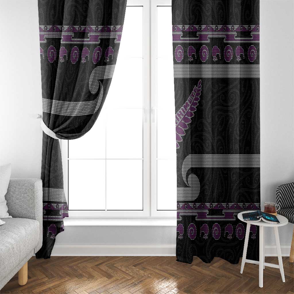 New Zealand Christmas Window Curtain Meri Kirihimete Silver Fern Knit Style Purple Color LT03 - Polynesian Pride
