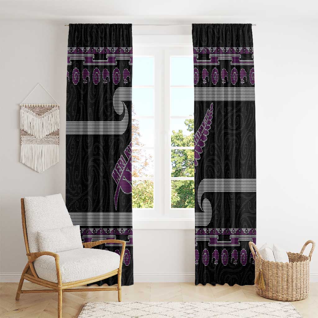 New Zealand Christmas Window Curtain Meri Kirihimete Silver Fern Knit Style Purple Color LT03 - Polynesian Pride