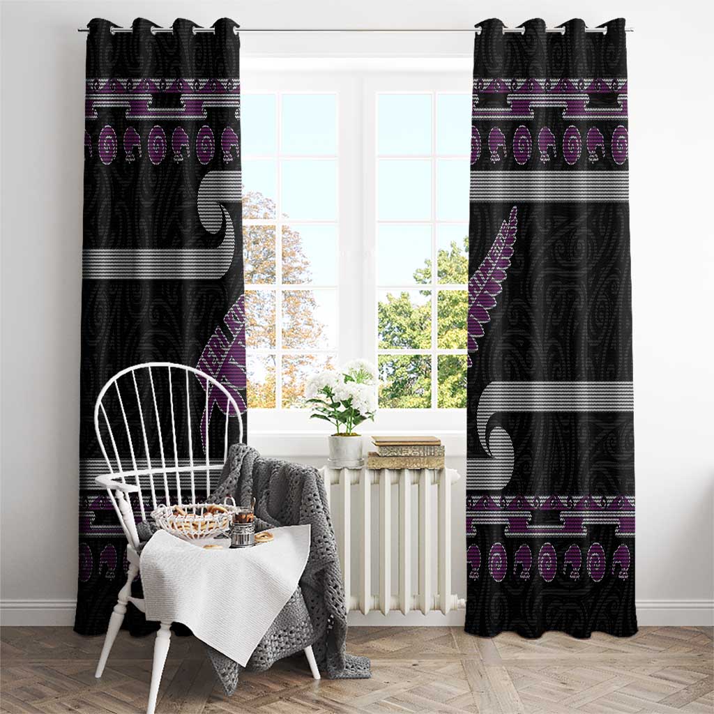 New Zealand Christmas Window Curtain Meri Kirihimete Silver Fern Knit Style Purple Color LT03 - Polynesian Pride