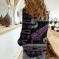 New Zealand Christmas Women Casual Shirt Meri Kirihimete Silver Fern Knit Style Purple Color - Polynesian Pride