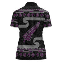 New Zealand Christmas Women Polo Shirt Meri Kirihimete Silver Fern Knit Style Purple Color - Polynesian Pride