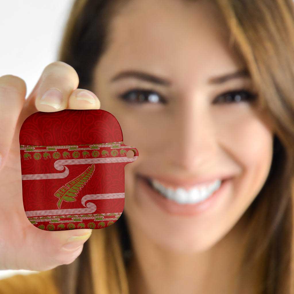 New Zealand Christmas AirPods Case Meri Kirihimete Silver Fern Knit Style Green Color - Polynesian Pride