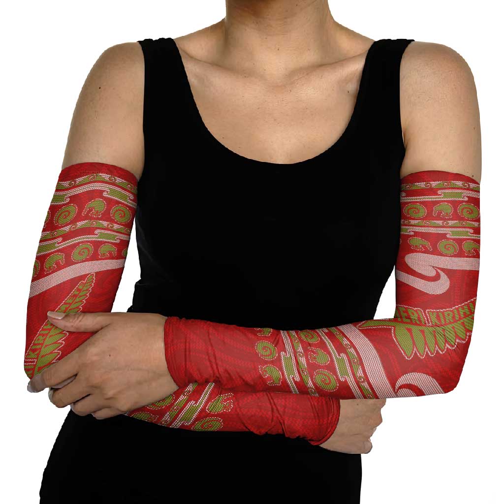 New Zealand Christmas Arm Sleeves Meri Kirihimete Silver Fern Knit Style Green Color LT03 - Polynesian Pride