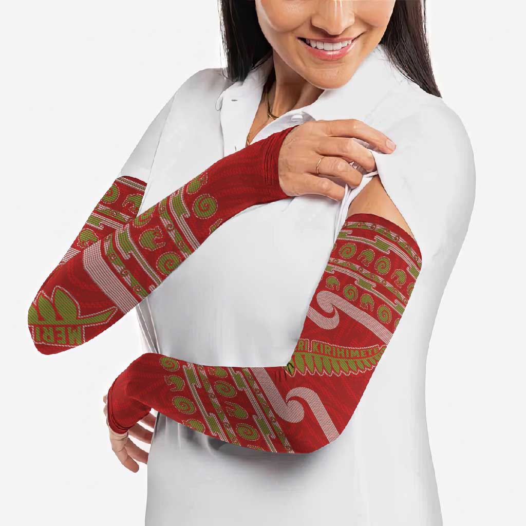 New Zealand Christmas Arm Sleeves Meri Kirihimete Silver Fern Knit Style Green Color LT03 - Polynesian Pride